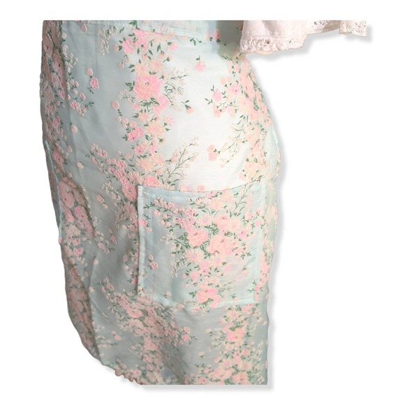 Vintage 50s Housewife Kitchen Apron Pastel Floral Flocked Dainty Retro MCM 60s - Picture 3 of 16